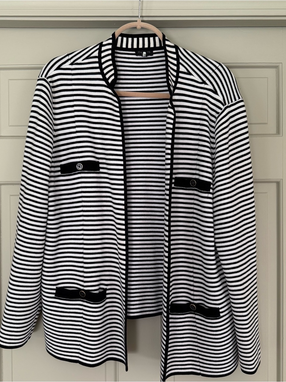 Talbots 2X Black White Stripe Sweater Jacket Gold Buttons